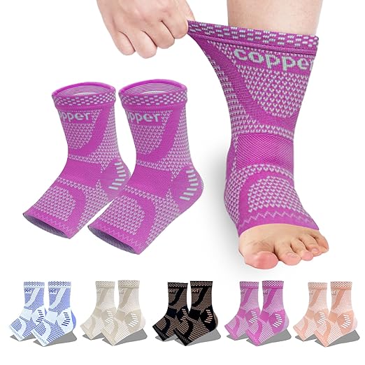 LISEPWU Copper Ankle Brace, Copper Infused Ankle Support Compression Sleeve for Men & Women, for Foot Pain Relief, Sprained Recovery, Achilles Tendonitis, Daytime or Night Use(Purple S)