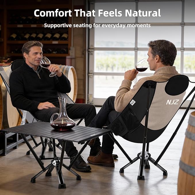 NJZ High-Back Folding Chair for Indoor & Outdoor Use — Comfortable High-Back Support, Easy One-Piece Setup, Stable Aluminum Frame, Portable Chair for Backyard, Camping & Everyday Relaxation