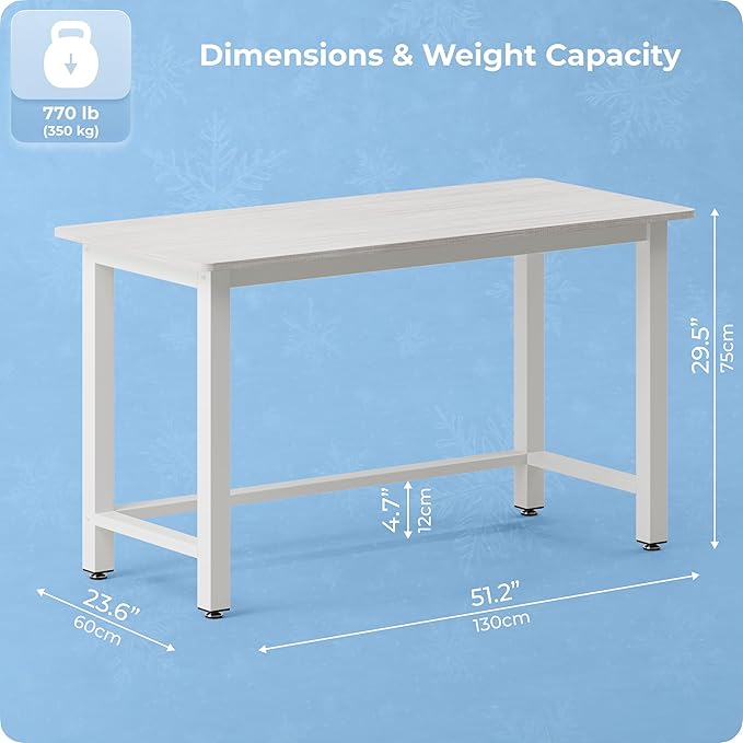 51'' Home Office Desk Modern Computer Desk 51.2X 23.6x29.5 inches PC Table with Thicken Frame Industrial Style Sturdy Metal Frame Furniture for Writing Gaming Grey Oak+White
