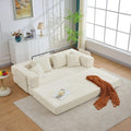 Folding Sofa Bed, Corduroy Loveseat Sleeper with Fixed-Shape Frame, No Assembly Needed Futon Couch, Convertible Floor Sofa Lounge Couch for Living Room, Bedroom, Lounge Studio, Ivory