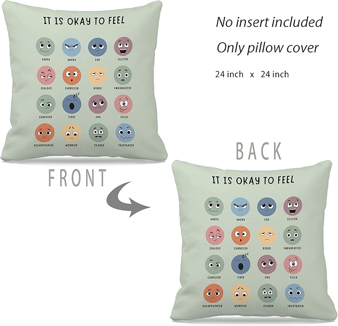 Nogrit Counseling Office Must Haves Pillow Cover, Calming Corner, Mental Health Pillowcase Decor for Home Kids,Mental Health Counselor Gifts, Calming Corner Pillow Covers 24x24 Green