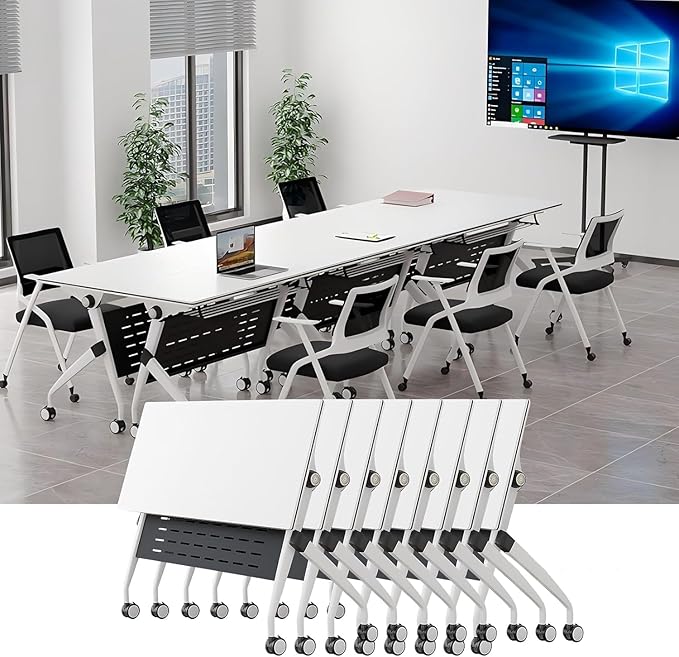 YUOXU Conference Room Table,Folding Conference Table,Flip Top Mobile Desk with Locking Silent Casters-Space Saving Rolling Table for Training Room, Office, Classroom (8, 47.24 * 23.62 * 29.53")