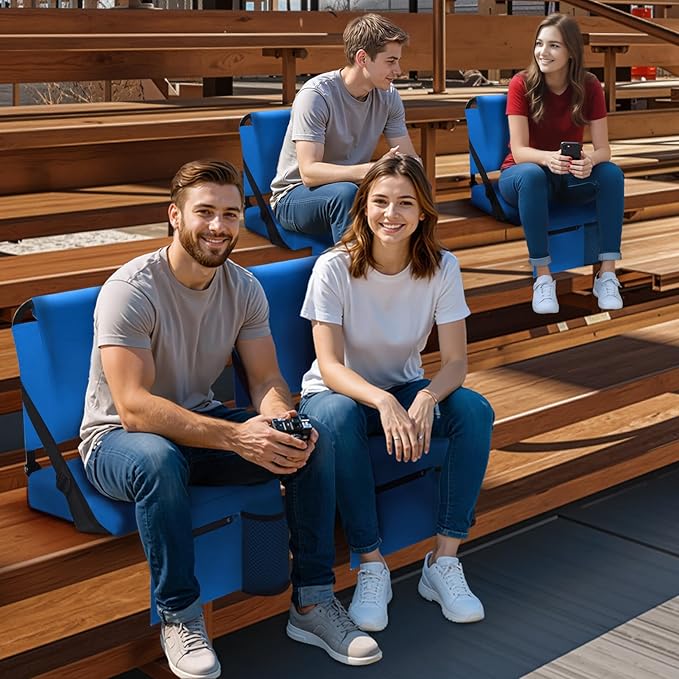 2pcs Stadium Seat for Bleachers with Back Support，Portable Bleacher Chairs with Back and Cushion，Includes Shoulder Strap and Cup Holder