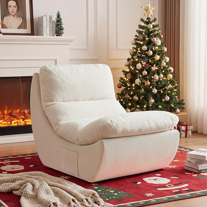 Comfy Reading Chair for Adults, Modular Sectional Sofa Chair, Cloud Boneless Couch Style with High Rebound Foam, Scratch-Resistant Fabric, Single Seat Compressible Sofa for Living Room & Bedroom