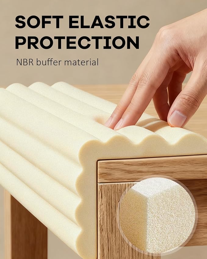PUSHUJIA Edge and Corner Guards with Strong Adhesive Extra Thick Baby Proofing Furniture Protector for Table Desk Bed Cabinets Child Safety for Home and Nursery (Beige White, 6.56 Feet)