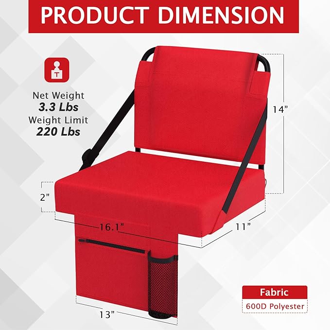 2pcs Stadium Seat for Bleachers with Back Support，Portable Bleacher Chairs with Back and Cushion，Includes Shoulder Strap and Cup Holder