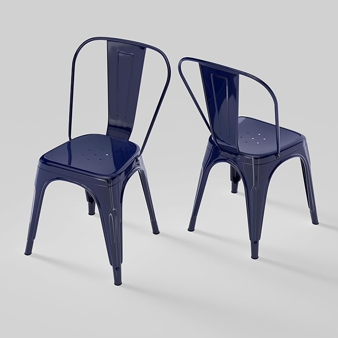 Metal Dining Chairs Set of 2,Stackable Tolix Chair Indoor/Outdoor for Kitchen,Cafe,Restaurant,Bistro & Patio Multiple Colors(Dark Blue)