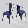 Metal Dining Chairs Set of 2,Stackable Tolix Chair Indoor/Outdoor for Kitchen,Cafe,Restaurant,Bistro & Patio Multiple Colors(Dark Blue)