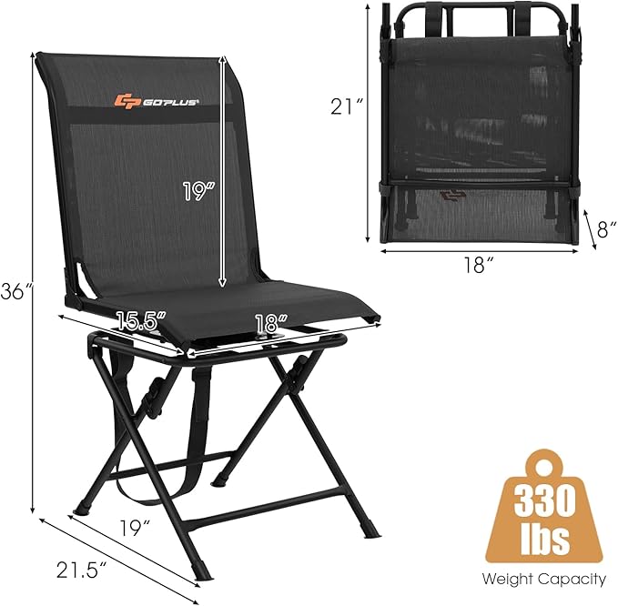 Goplus Hunting Chair, 360° Swivel Hunting Blind Chair with Carrying Strap, 330LBS Capacity, Folding Silent Deer Hunting Chair, Portable Ground Blind Chair for Fishing Camping, No Assembly