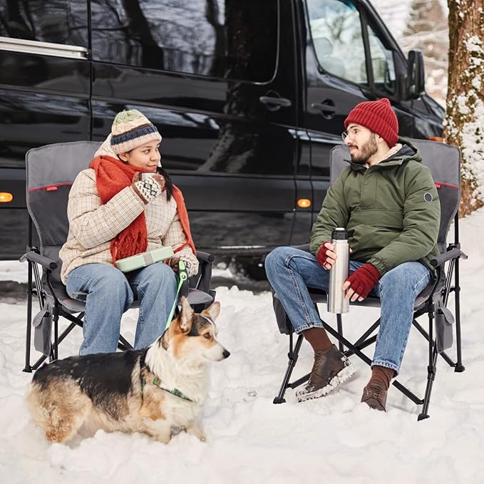 TIMBER RIDGE Oversized Heated Camping Chair for Outdoor Sports, High Back Padded Lawn Chair for Adults Support Up to 500lbs with Cup Holder, Side Pocket(Power Bank not Included)