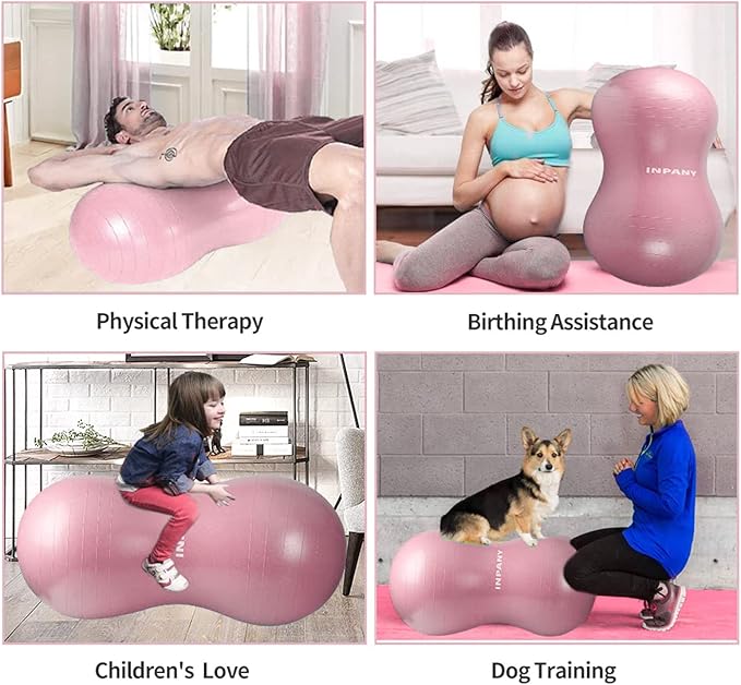 INPANY Peanut Ball - Anti Burst Exercise Ball for Labor Birthing, Physical Therapy for Kids, Core Strength, Flexible Seating, Home & Gym Fintness, Sensory Chair Wiggle Seat for Boys and Girls