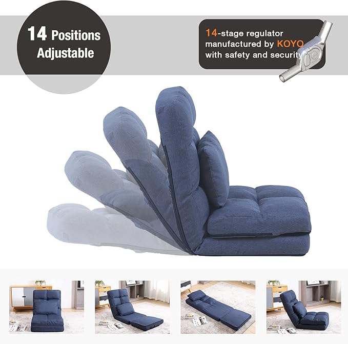 FLOGUOR Chaise Lounge Indoor, 14-Position Floor Chair with Padded Pillow for Adults Kids, Folding Lazy Sofa Chair for Living Room, Bedroom, for Gaming Reading 8823DB