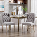 DUOMAY Modern Tufted Dining Chairs Set of 2, Linen Upholstered Dining Room Chairs Armless Guest Side Chair for Kitchen Dining Room, Wingback Accent Chairs with Solid Wood, Grey