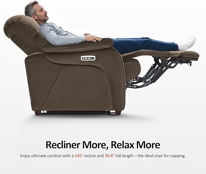 MCombo Power Zero Wall Hugger Recliner Chair for Small Space RV Living Room, Power Recliner with Adjustable Headrest, USB & USB-C Charging Ports, Fabric ST257 (Coffee)