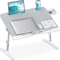 Laptop Desk for Bed, Adjustable Bed Table with Leather Desktop, Foldable X-Large Laptop Bed Trays with Drawer for Bed Couch Floor Writing Working Reading Eating Painting (Gray, 23.6"×15.7")