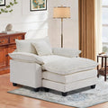 SweetGO corporation 45" Chenille Lounge Chair for Reading, Modern Couch Cozy Sofa Bed, Upholstered Living Room Single Sofa Accent Chair with Ottoman, Beige