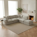 Forest aesthetics 143" Cloud Modular Sectional Sofa,Light Beige Down Filled Sofa 4 Seat with Chaise,Minimalist Sofa Cover Washable and Replaceable Couches for Living Room,Sectional Sofa Deep Seat