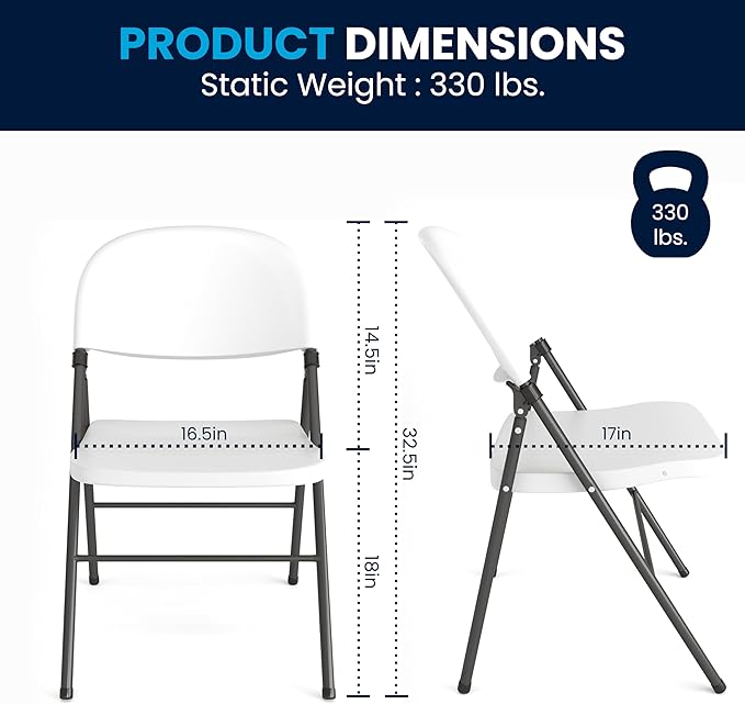 Flash Furniture Mirra Plastic Folding Chairs for Parties and Weddings, Lightweight Commercial Event Seats with 330-lb. Static Weight Capacity, Set of 6, White
