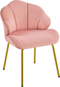 Yaheetech Vanity Chair, Velvet Accent Chair with Shell-Shaped Backrest, Modern Armchair with Gold Metal Legs for Dressing Room/Bedroom/Living Room, Pink