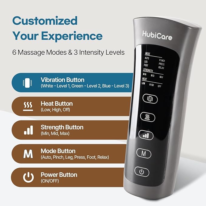 HuBDIC HubiCare Leg Air Massager for Circulation and Relaxation Foot and Calf Massage with Heat. Great for Circulation and Helpful for Relaxation and Swelling (Zipper Added)
