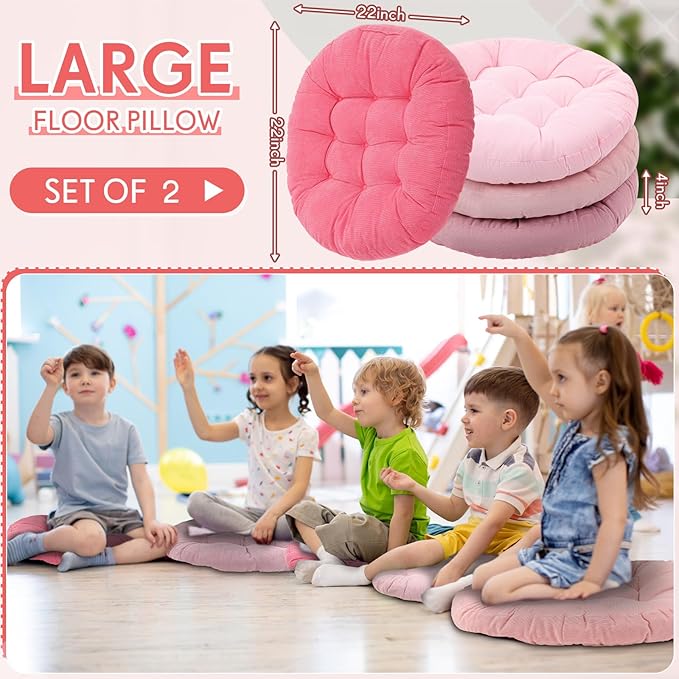 Jerify Floor Pillow Cushions 22 x 22 Inch Round Square Large Meditation Floor Pillow for Classroom Adult Meditation Picnic Party Cushion for Seating Gift Christmas(Round,Pink,4 Pcs)