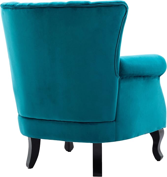 DM Furniture Velvet Accent Chairs Set of 2 with Arm Comfy Living Room Chair Mid-Century Modern Wingback Side Chair Single Sofa Couch for Bedroom Guest Room, Teal Blue