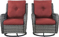 Rilyson Wicker Rocking Chair Swivel Chairs - 2 Piece Rocker Patio Chairs Set Rattan Rocking Chair for Outdoor Porch Deck Garden Backyard (Mixed Grey/Red)