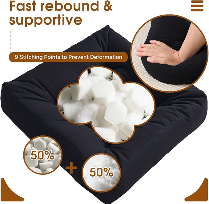Tikuns Floor Pillows for Adults, 22 * 22 * 6 Inch Inch Meditation Cushions, Large Square Sitting Cushion Living Room Memory Foam Pillow for Sitting (1, Black, 22x22x6 Inch)