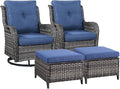 Rilyson Wicker Patio Furniture Set - 4 Piece Rattan Outdoor Sectional Conversation Sets with 2 Swivel Rocking Chairs,2 Ottomans for Porch Deck Garden(Mixed Grey/Blue)