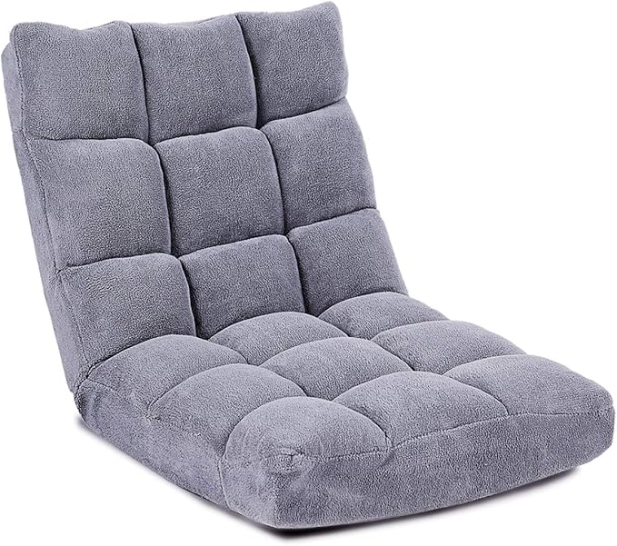 KOMFOTT 14-Position Adjustable Floor Chair With Back Support, Folding Padded Gaming Sofa for Reading, Meditation, Living Room Lazy Lounge, Video Gaming - Grey