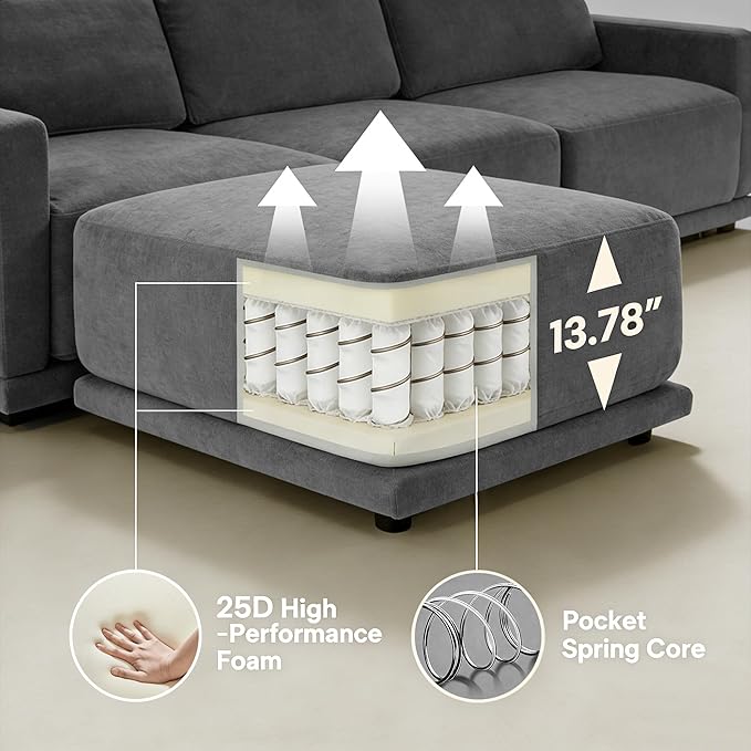 CAPCAPA 146" Modular Sectional Couches for Living Room, U-Shaped Modern Sofa with Ottomans, 6-Piece Chenille Sofa Set for Home Furniture, Dark Grey