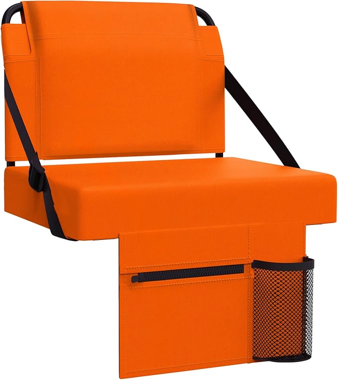 2pcs Stadium Seat for Bleachers with Back Support，Portable Bleacher Chairs with Back and Cushion，Includes Shoulder Strap and Cup Holder