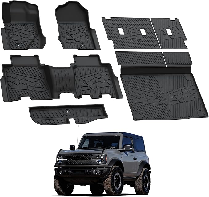 LASFIT Floor Mats & Cargo Liner & Backrest Mat Set for 2021-2025 Ford Bronco 4-Door Carpet Flooring All Weather Protector TPE Waterproof Sub Trunk Mat Back Seat Cover, Combo Set