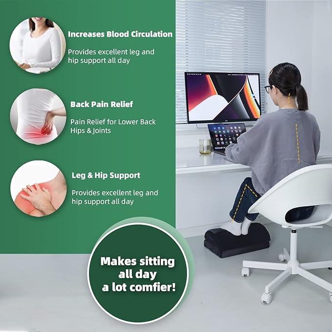 Ergonomic Foot Rest for Under Desk, Relieves Back Pain & Improves Posture with Adjustable Angle, 3-Level Firmness Memory Foam Foot Stool for Office Chair, Black