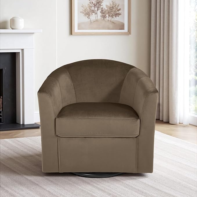 DREAMSIDEA Swivel Accent Chair, Upholstered Velvet Barrel Armchair, Modern Round Single Sofa Seating Comfy Reading Corner Chairs for Living Room Bedroom, Fully Assembled (Velvet Coffee, Set of 1)