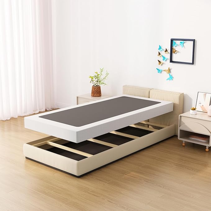Upcanso Twin XL Box Spring Bed Base 6 Inch, Low Profile Metal Boxspring XL Twin with Fabric Cover, 2000 Lbs Max Weight Capacity Mattress Foundation, Noise-Free, Easy Assembly