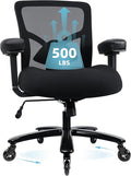 Big and Tall Office Chair 500lbs - Ergonomic Mesh Desk Chair, Heavy Duty Computer Chair-Wide Thick Seat Cushion, Adjustable Lumbar Support, Metal Base, Rubber Wheels, 4D Armrests, Black