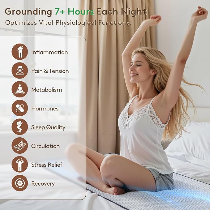 XKETA Graphene Grounding Mat for Bed: Indoor Earth Therapy for Better Sleep & Energy Boost – Conductive Sleep Pad with Grounded Benefits – Wellness Gift Kit for Women (Queen)