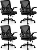 FelixKing Office Chair - Ergonomic Desk Chair Breathable Mesh Task with Wheels and Lumbar Support Home Desk Office Chairs with Flip up Armrest Rolling Swivel for Home Computer Black Pack of 4