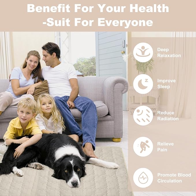 Grounding Mat for Bed 35"x50",Grounding Sheets Anti-Slip Mat, Grounding Blanket Soft Cotton & Silver Fiber, Grounded Mat for Enhance Sleep, Stress Relief (Cream)