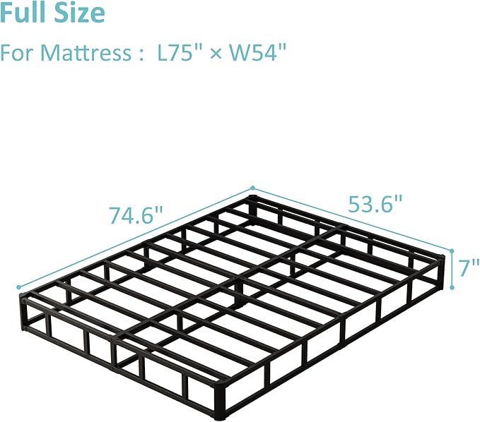 Upcanso 7 Inch Full Size Box Spring Bed Base, Low Profile Metal Boxspring Full Size with Fabric Cover, 3000 Lbs Max Weight Capacity Mattress Foundation, Noise-Free, Easy Assembly