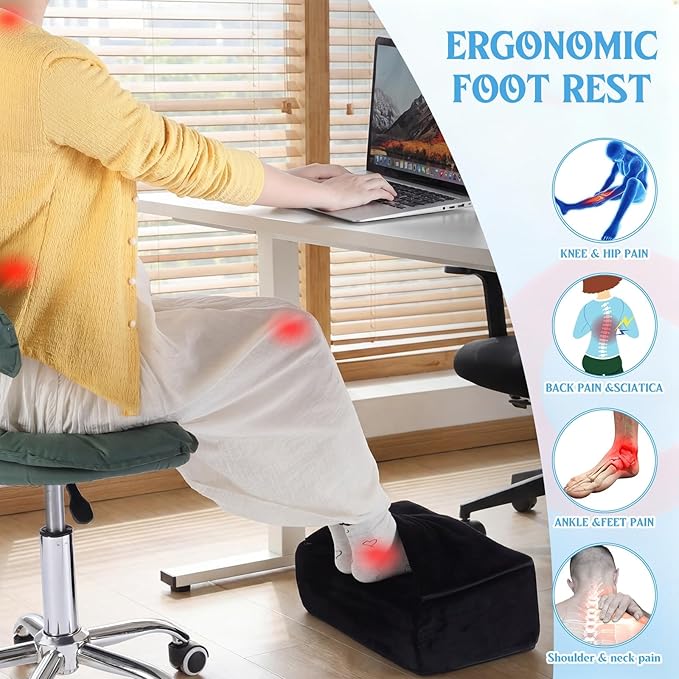 Novabright Adjustable Under Desk Foot Rest, Memory Foam Foot Stool with Gel Top and Warm Pocket Washable Cover Footrest for Office Chair Leg and Back Pain Relief(15" X 9" X 17.7",Parallel,Black)