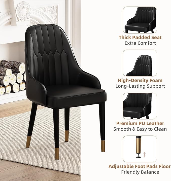 5-Piece Round Dining Table Set for 4 with Storage, Kitchen Table with 4 PU Leather Chairs, Space Saving for Breakfast Nook, Dinette, Dining Room (Boxwood Dining Table-4 Black Chairs)