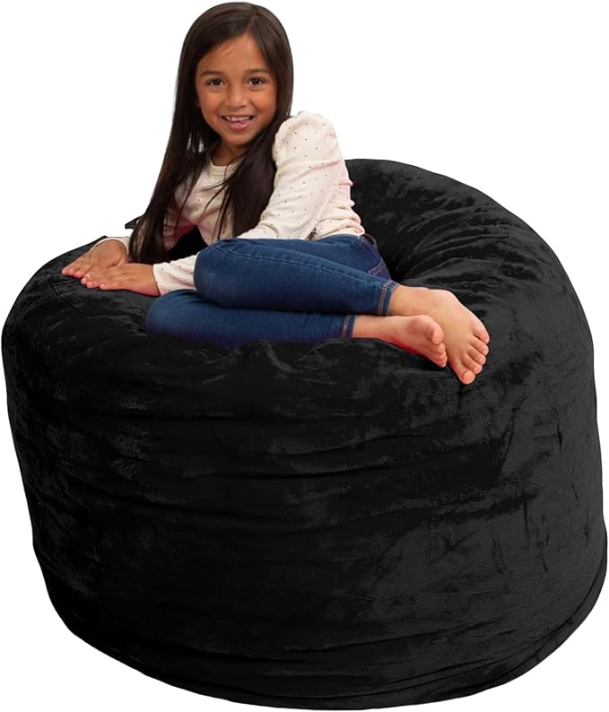 ULTIMATE SACK 3000 3-Foot Bean Bag Chair, Black Suede Cover – Oversized Foam Lounger, Floor Seat, Small Sofa, or Couch Bed for Living Area, Gaming Room, or Reading Lounge