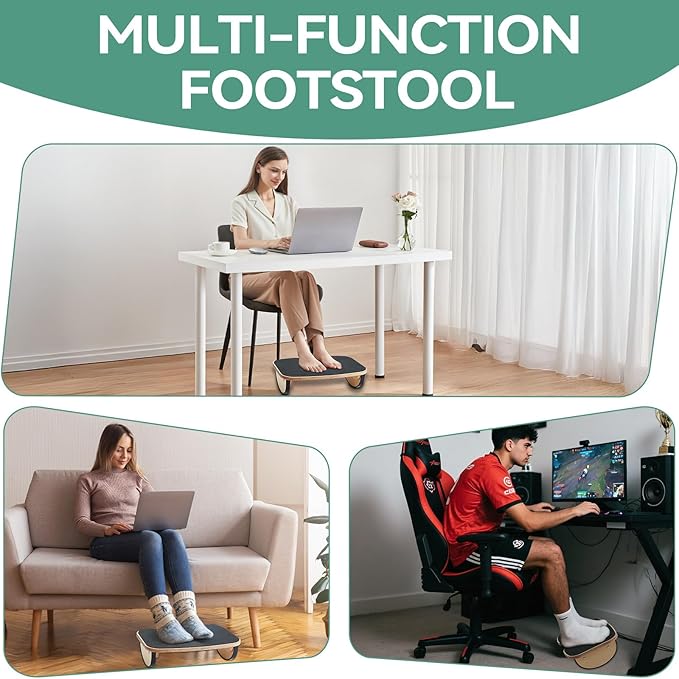 Wood Foot Stools for Under Office Desk,Ergonomic Rocking Footrest with All-Non-Slip Mat,Foot Rest for Under Desk at Work,Feet Support Leg Under Stools Footrest for Home Office Gaming