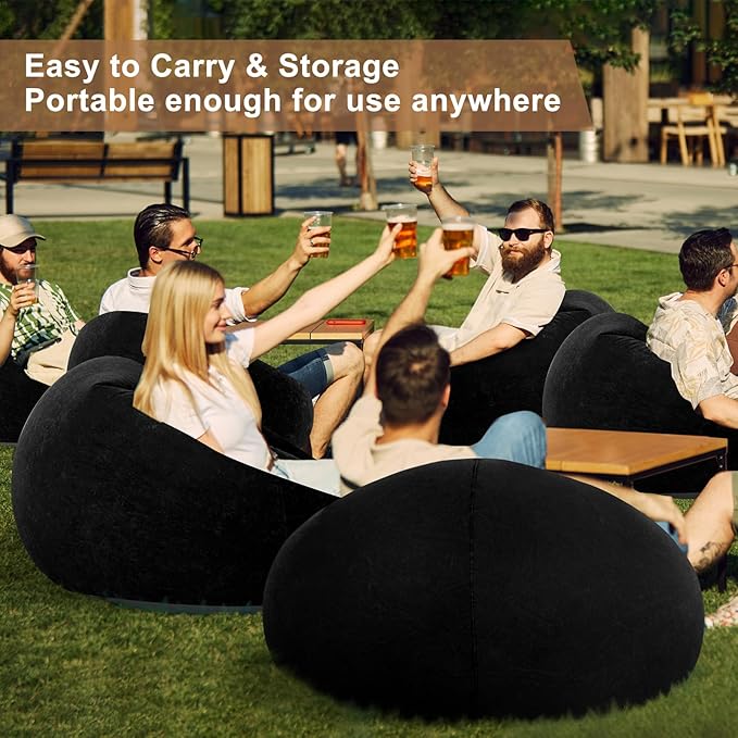 Realspring 12 Pcs Inflatable Bean Bag Chairs for Adults with Electric Air Pump, Blow up Couch Folding Portable Inflatable Couch Lazy Sofa for Outdoor Movie Nights Camping Room (Black)