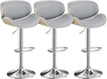 Aowos Bar Stools Set of 3, Adjustable Swivel Barstools for Kitchen Island, Mid Century Modern Leather Upholstered Counter Height Bar Chairs with Back & Footrest (Grey)