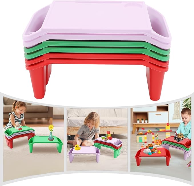 6 Pcs Kids Lap Desk Tray Set for Writing & Eating, Portable Lightweight Desks with Side Pockets for Home, School, Classroom, and Travel Use