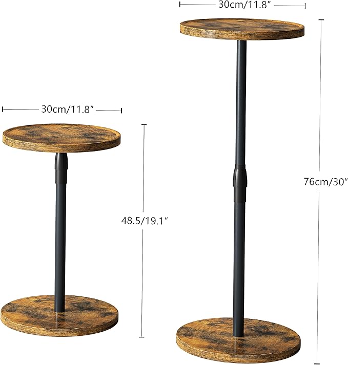IRCPEN Adjustable End Table, Small Round Side Table, Drink Table for Small Spaces, Pedestal Nightstand for Living Room, Bedroom, Sofa Couch, Rustic Brown ET-010RB