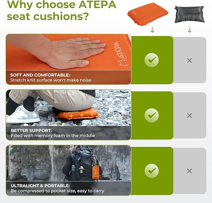 ATEPA Inflatable Seat Cushion, Self-Inflating Portable Stadium Airplane Travel Foam Cushion Pad for Camping, Sports Events, Outdoor
